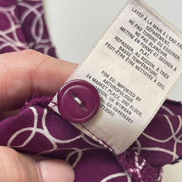 Anthropologie Maeve Button Front Cap Sleeve Raffine Rayon Blouse Plum Small - Picture 8 of 8